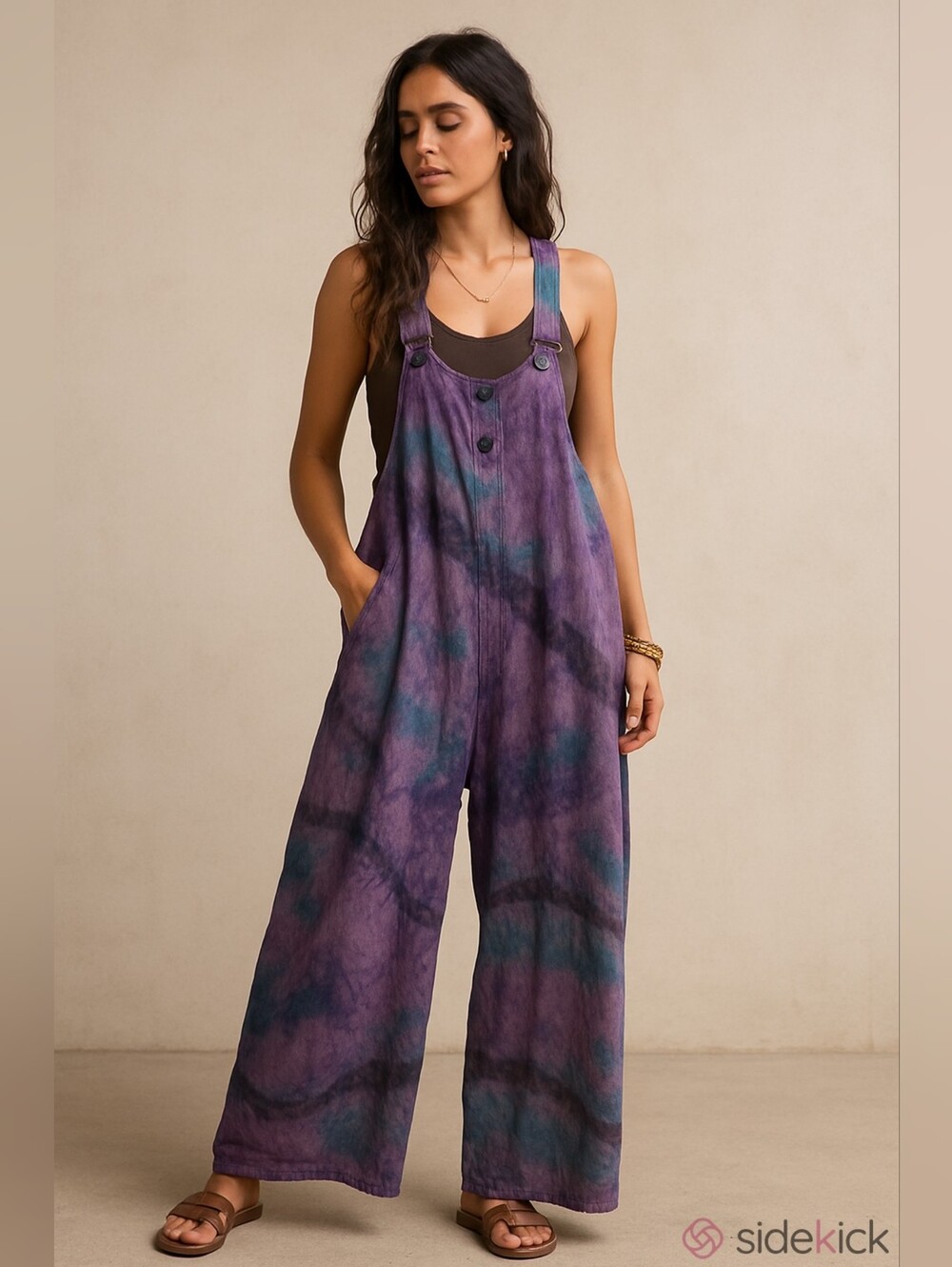 Jaded Gypsy Purple Tie-Dye Wide-Leg Romper Jumpsuit